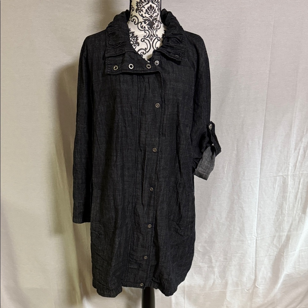 Women's Denim 2X 100% Cotton Zipper and Snaps Ruffled Collar Jacket EUC